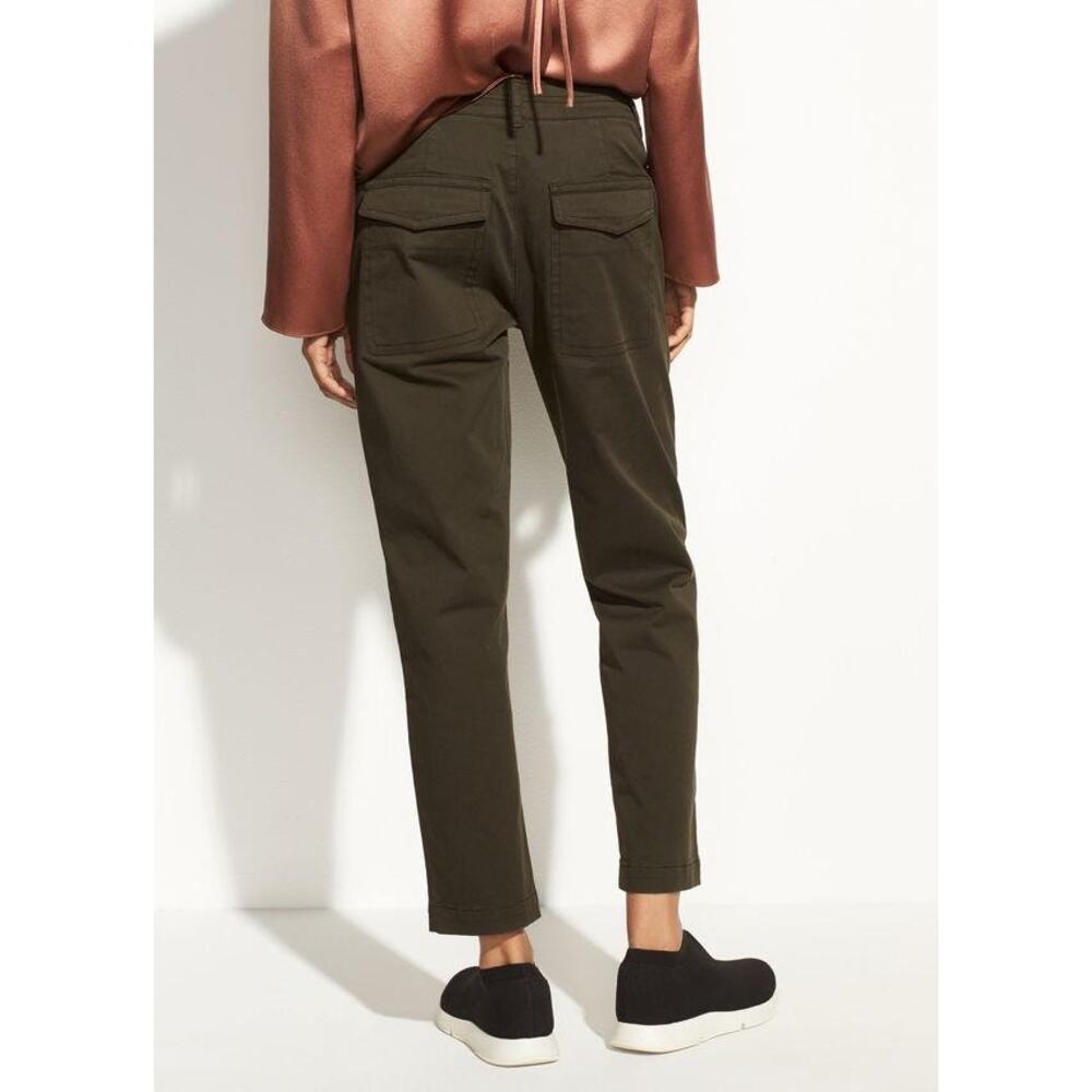 VINCE Crop Utility Pants Women’s Sz 4 Dark Laurel Green Drawstring Straight Leg - Picture 8 of 11